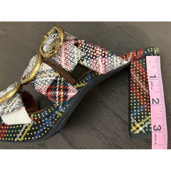 Kurt Geiger London MAYFAIR PLATFORM MULE HEEL Size 36 US 6 Plaid Rhinestone READ - Picture 9 of 15